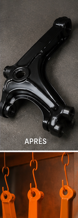 Triangle de suspension après thermolaquage noir brillant