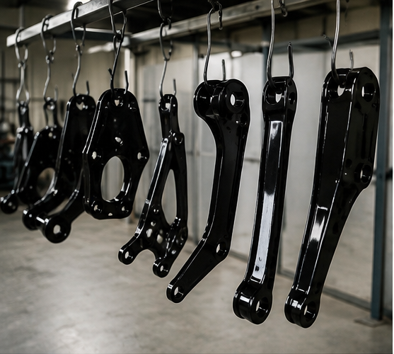 Bras de suspension thermolaqués noirs suspendus dans l'atelier