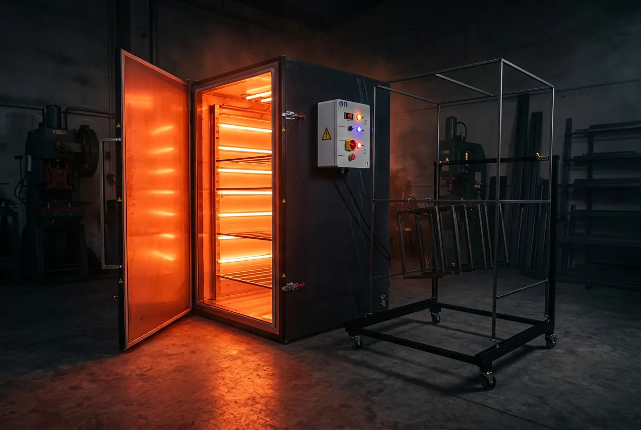 Four de thermolaquage Pulvertech 380V – Atelier COLORS BY CUBIC WORKSHOP, ZA La Genière, 44770 La Plaine-sur-Mer (Pornic, Nantes)